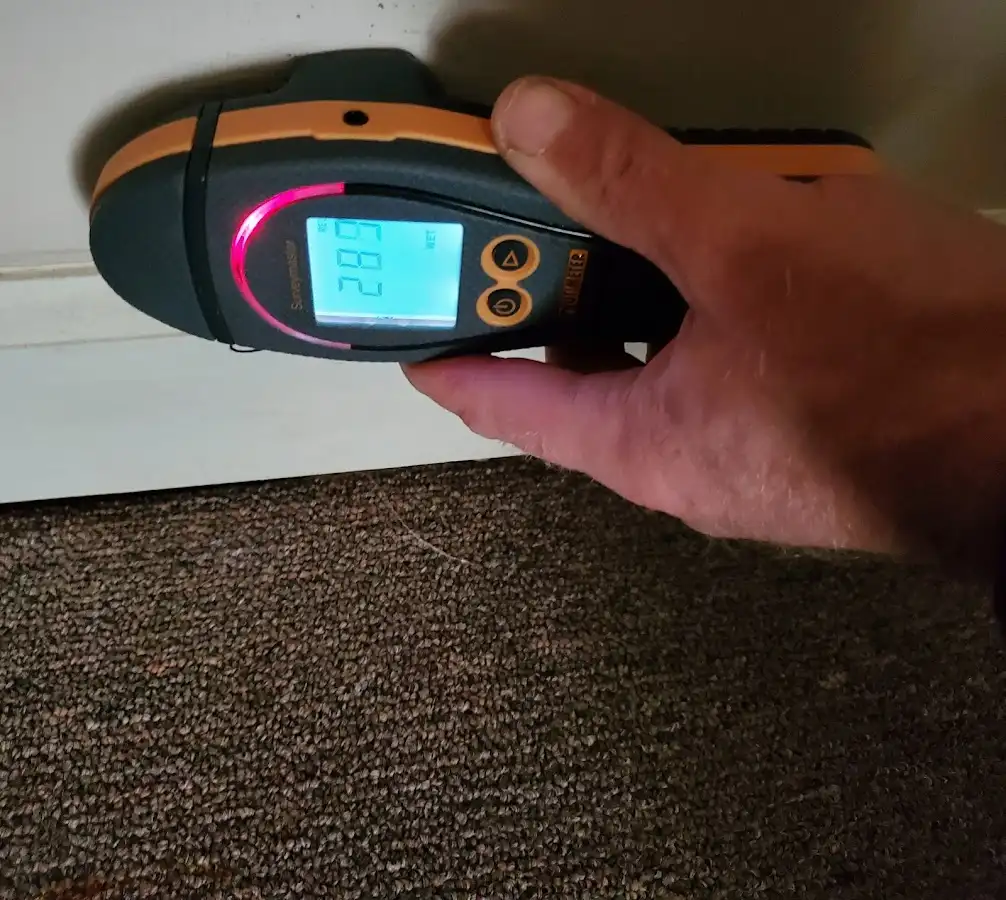Moisture detection at baseboard during Storm Damage Restoration in Williston Park